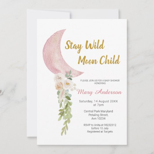 Baby shower van Floral en Blush Pink Moon Kaart (Voorkant)