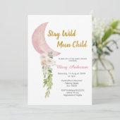 Baby shower van Floral en Blush Pink Moon Kaart (Staand voorkant)