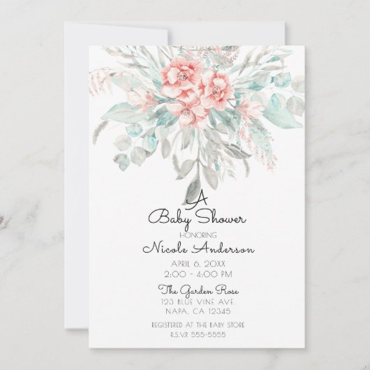 Baby shower van Floral Greeneral Soft Spring Kaart (Voorkant)