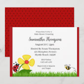 Baby shower van Floral Ladybug en Bee Kaart (Voorkant / Achterkant)