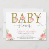 Baby shower van Floral, lichtroze goudbruin Kaart (Voorkant)