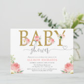 Baby shower van Floral, lichtroze goudbruin Kaart (Staand voorkant)
