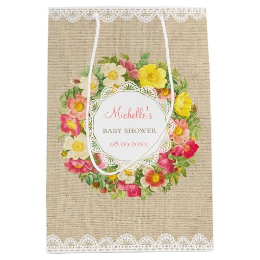  Baby shower van Floral of Birthday Gift Bag Medium Cadeauzakje (Voorkant)
