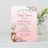  Baby shower van Floral Pink Girl Kaart (Staand voorkant)