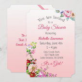  Baby shower van Floral Pink Girl Kaart (Voorkant / Achterkant)