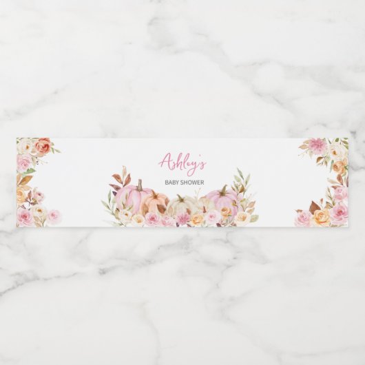 Baby shower van Floral Pink Waterfles Etiket (Enkel label)