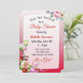  Baby shower van Floral Red Girl Kaart (Staand voorkant)