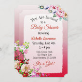  Baby shower van Floral Red Girl Kaart (Voorkant / Achterkant)