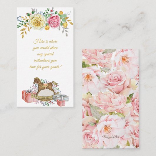 Baby shower van  Floral Rocking Horse Informatiekaartje (Voorkant / Achterkant)