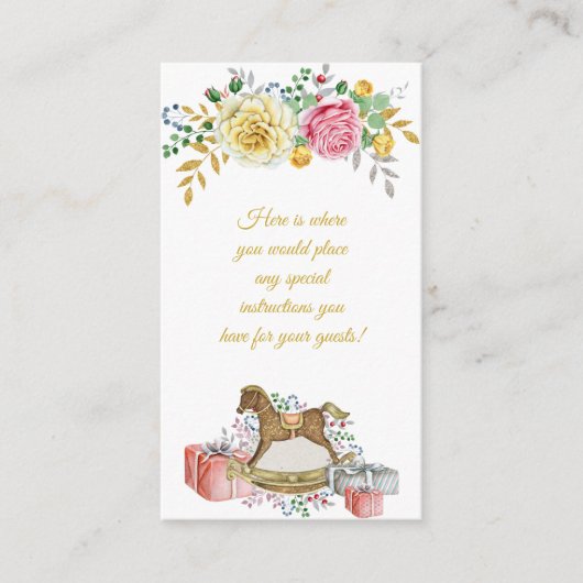 Baby shower van Floral Rocking Horse Informatiekaartje (Voorkant)