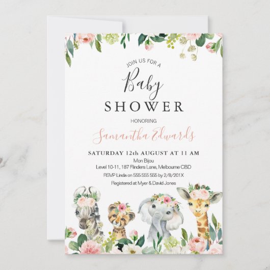 Baby shower van Floral Safari Animals Kaart (Voorkant)