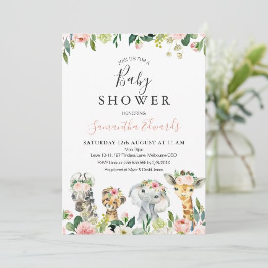 Baby shower van Floral Safari Animals Kaart (Staand voorkant)