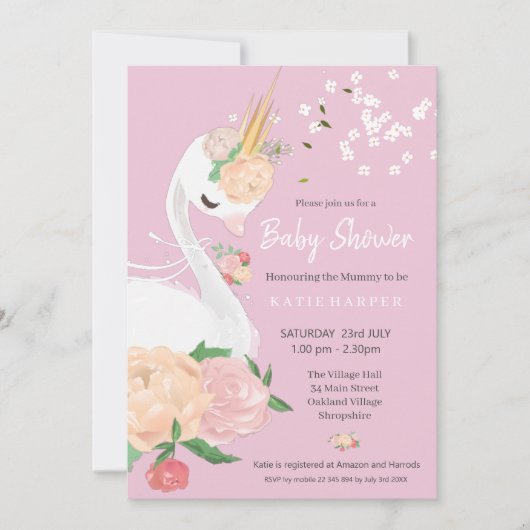Baby shower van Floral Swan Kaart (Voorkant)
