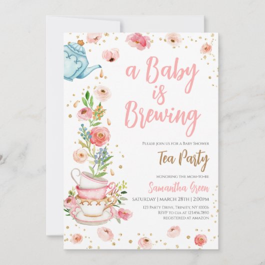 Baby shower van Floral Tea Party Kaart (Voorkant)