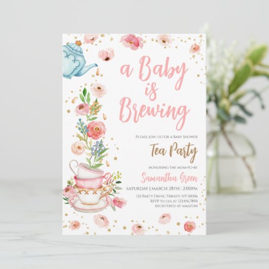 Baby shower van Floral Tea Party Kaart (Staand voorkant)