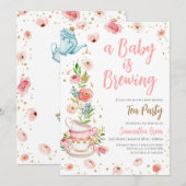 Baby shower van Floral Tea Party Kaart (Voorkant / Achterkant)