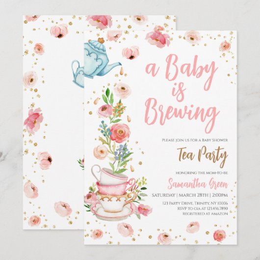 Baby shower van Floral Tea Party Kaart (Voorkant / Achterkant)