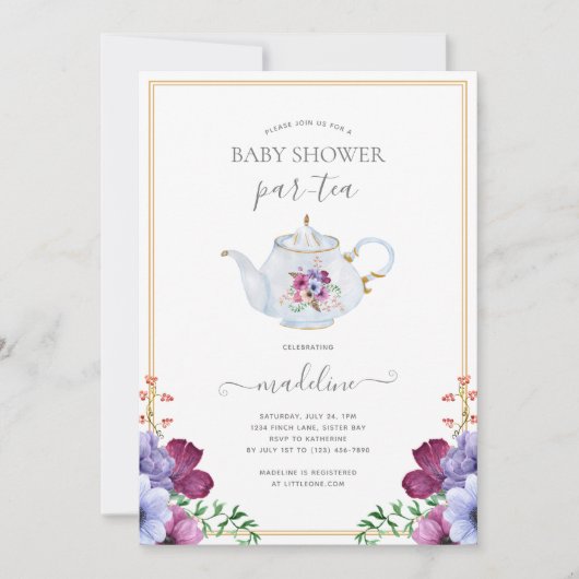 Baby shower van Floral Tea Party Kaart (Voorkant)