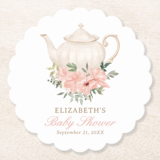 Baby shower van Floral Tea Party Kartonnen Onderzetters (Voorkant)