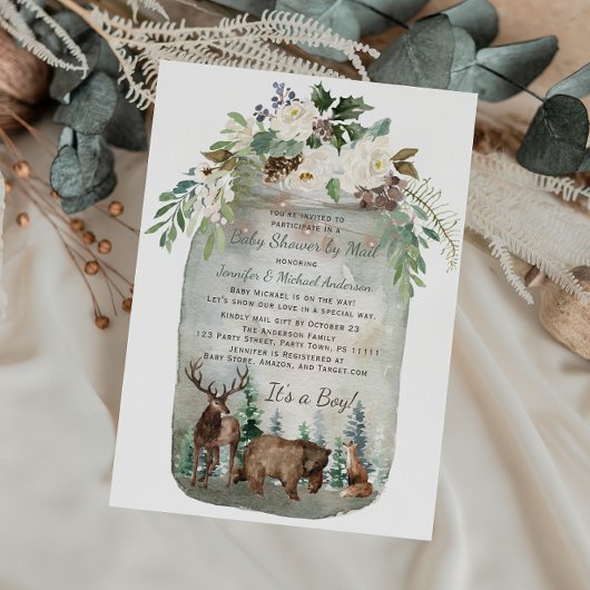 Baby shower van Forest Woodland Mason Jar per mail Kaart