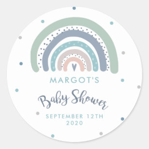 Baby shower van geblompte pasteelregenboog ronde sticker