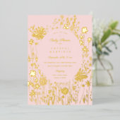 Baby shower van geborduurde wilde bloemen folie uitnodiging (Staand Voorkant)