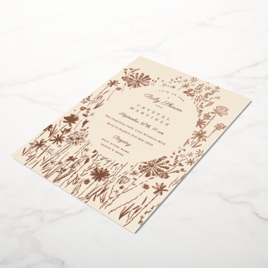 Baby shower van geborduurde wilde bloemen folie uitnodiging (Gedraaid)