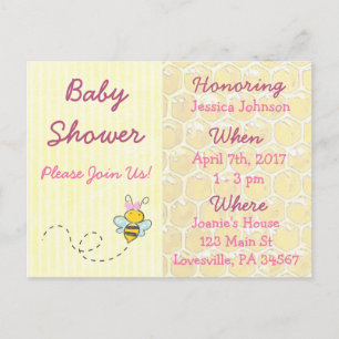 Baby shower van Geel en Roze Bumblebee Uitnodiging Briefkaart