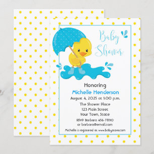 Baby shower van gele duck, Umbrella en Polka Dots Kaart