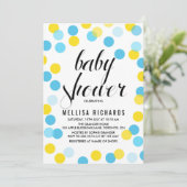 Baby shower van gele en blauwe Confetti poladots Kaart (Staand voorkant)