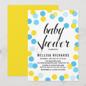 Baby shower van gele en blauwe Confetti poladots Kaart (Voorkant / Achterkant)
