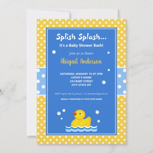 Baby shower van gele en blauwe duck Polka Dots Kaart (Voorkant)