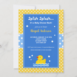 Baby shower van gele en blauwe duck Polka Dots Kaart