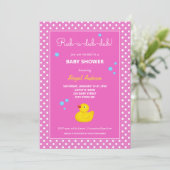 Baby shower van gele en roze duck Polka Dots Kaart (Staand voorkant)
