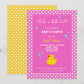Baby shower van gele en roze duck Polka Dots Kaart (Voorkant / Achterkant)