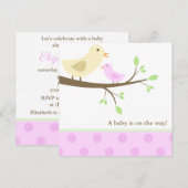 Baby shower van gele en roze vogels kaart (Voorkant / Achterkant)