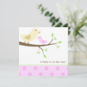 Baby shower van gele en roze vogels kaart (Staand voorkant)