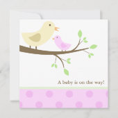 Baby shower van gele en roze vogels kaart (Voorkant)