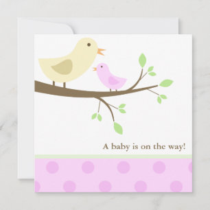Baby shower van gele en roze vogels kaart