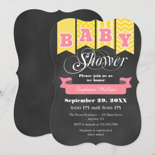 Baby shower van gele roze inktborden met vlag Uitn Kaart (Voorkant / Achterkant)