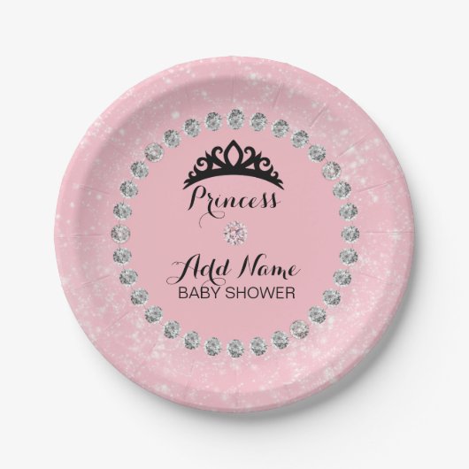 Baby shower van gepersonaliseerd roze Meisje Princ Papieren Bordje (Voorkant)