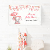 Baby shower van gepersonaliseerde roze olifantenba spandoek (Insitu)