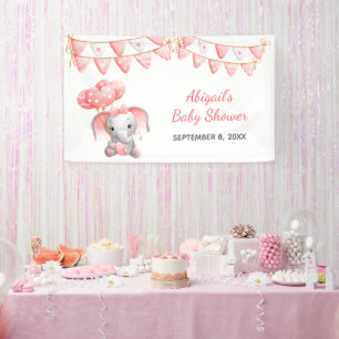 Baby shower van gepersonaliseerde roze olifantenba spandoek