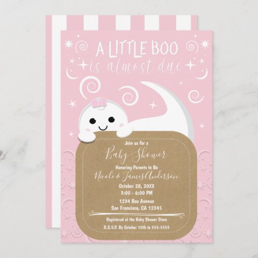 Baby shower van Ghost Pink Halloween Boo Kaart (Voorkant / Achterkant)