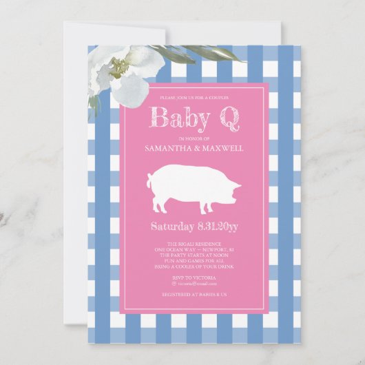 Baby shower van Gingham en Pig Baby Q Kaart (Voorkant)