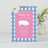 Baby shower van Gingham en Pig Baby Q Kaart (Staand voorkant)