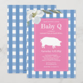 Baby shower van Gingham en Pig Baby Q Kaart (Voorkant / Achterkant)