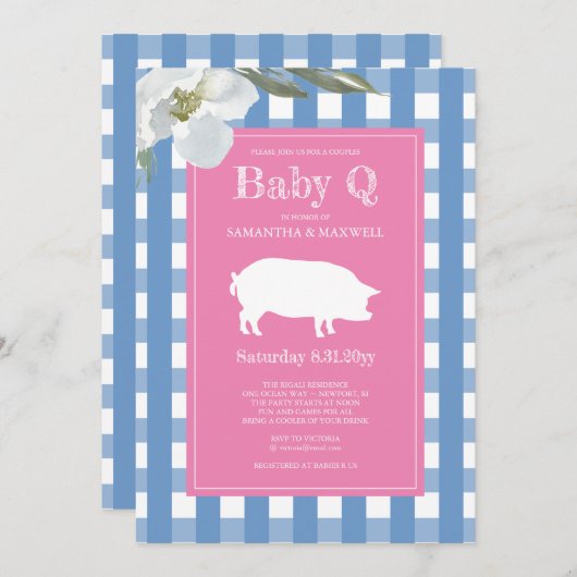 Baby shower van Gingham en Pig Baby Q Kaart (Voorkant / Achterkant)