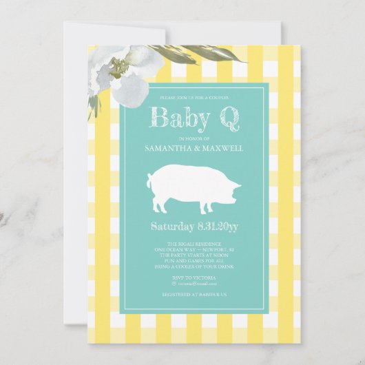 Baby shower van Gingham en Pig Baby Q Kaart (Voorkant)
