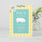 Baby shower van Gingham en Pig Baby Q Kaart (Staand voorkant)